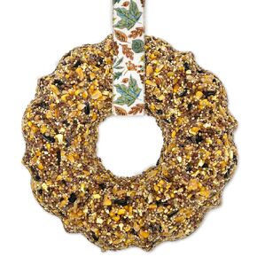Birdseed Wreath for Blue Jays, Cardinals, Finches and Other Songbirds (Maple Fall Leaves and Glitter Ribbon – Autumn Elegance)