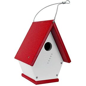 JCs Wildlife Recycled Poly Lumber Wren Chateau Birdhouse - Handmade in the USA - Perfect for Wrens, Chickadees, and Warblers! (White/Cardinal Red)