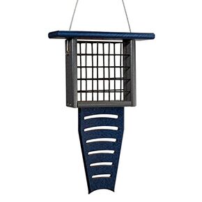 JCs Wildlife Recycled Single Suet Feeder Tail Prop Bird Feeder - Holds 1 Suet Cake - Long Lasting Suet Cage Feeder (Blue/Gray)