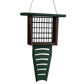 JCs Wildlife Recycled Single Suet Feeder Tail Prop Bird Feeder - Holds 1 Suet Cake - Long Lasting Suet Cage Feeder (Green/Brown)