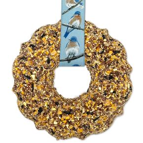 Birdseed Wreath for Blue Jays, Cardinals, Finches and Other Songbirds (Charming Bluebird Ribbon)