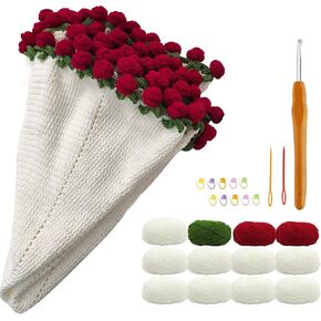 beausougon DIY Crochet Kit, Roses Bouquet Blanket Pattern with Yarn and Tools, Beginner Friendly Knitting Set, How to Crochet for Beginners Manta de rosas Manta