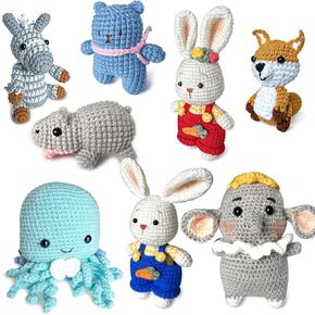 BIBARAJM Crochet Kit for Beginners with 8 Pcs Crochet Animal Kit Crochet Animal Kit for Beginners Learn to Crochet Kit for Kids and Adults with Step by Step Videos Yarn Crochet Hook