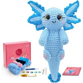 SGIBYN Crochet Kit for Beginners with Step-by-Step Video Tutorials,Beginners Starter Crochet Axolotl Animal Kit for Women Adults Amigurumi Knitting Set Learn to Crochet (11.8'' Large Axolotl)