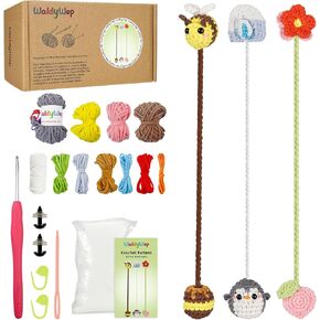 WaldyWop Crochet Kit for Beginners: 3 Animal & Flower Bookmarks Knitting Kits for Girls w/Easy Yarn, Crochet Hook & Easy Video Tutorials - Wobbles Crochet Animal Kit for Kids, Birthday Gifts for Women