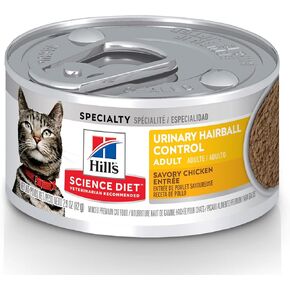 Hill's Science Diet Urinary Hariball Control, Adult 1-6, Urinary Track Health & Hairball Control Support, Wet Cat Food, Chicken Minced, 2.9 oz Can, Case of 12