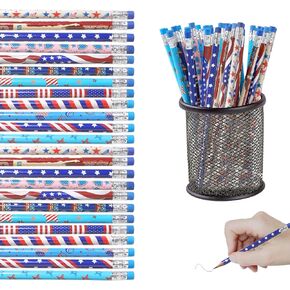 36pcs 4th of July Patriotic Pencil, Assorted Pattern Colored Pencil with Erasers Colorful Patriotic Stationery Pencils for Independence Day Gift Prize Party Favor Office Supply Classroom Reward