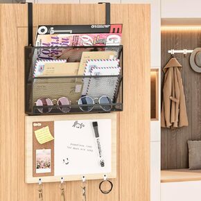 LUCYCAZ Mail Organizer Wall Mounted - Mail Holder for Wall with 4 Key Hooks, Key Holder Wall Mount Decorative with White Board Cork Board