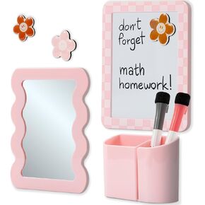 Stylish Locker Accessories Kit for Girls - Includes Mirror, Whiteboard, Pen Holder, Cute Flower Magnets & Marker Set - All-in-One School Locker Decor & Organizer Set to Brighten Up Your School Day