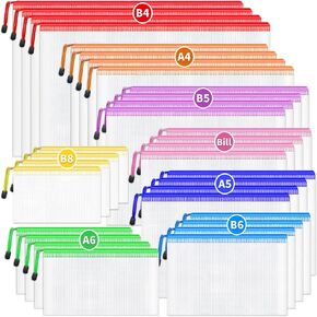 Smarpau 20pcs Mesh Zipper Pouch, 8 Sizes Plastic Zipper Pouches for Organizing, 8 Colors Waterproof Plastic Document Bags for Board Game Storage, Travel, Office Supplies