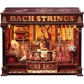 Cutefun Book Nook Kit, DIY Miniature House Booknook Kit for Adults and Teens, DIY Dollhouse Bookshelf Insert with LED Light, Gifts for Family and Friends (Bach Strings)