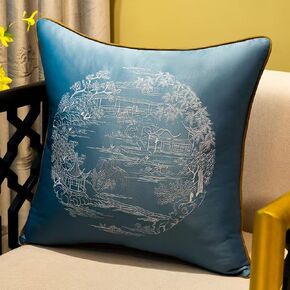 2 Pack Satin Pillow Cases Embroidery Cushion Cover,Embroidered Garden/Floral Throw Pillow Cover Home Decorative(Red,40x60cm)(Dark Blue B,60x60cm)