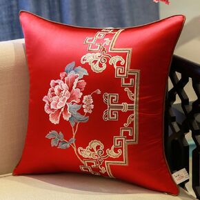 2 Pcs Satin Cushion Covers Chinese Embroidery Throw Pillow Cover Square Silk Pillowcase(Red B,50x50cm)(Red a,45x45cm)