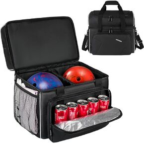 حقيبة كرة البولينج، حقيبة البولينج المكونة من كرتين مع حامل الكرة، تناسب زوجًا واحدًا من أحذية البولينج حتى مقاس 16 للرجال، أسود in Kuwait