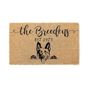 German Shepherd Dog Coconut Coir Personalized Doormat, Custom Welcome Mat, Housewarming Gift, Last Name Door Mat, Closing Gift, Dog Lover Entryway Rug 1180