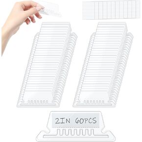 60 Sets 2 Inch Hanging File Folder Tabs, Transparent File Folder Labels with Paper Inserts Plastic Tabs for Hanging File Folders for Quick Identification