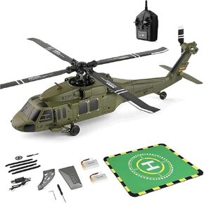 K170 UH60L RC Helicopter for Adults, Remote Controlled Helicopter for Beginners, 2.4G 4CH RC Plane 6-Axis Gyroscope Altitude Hovering Military Aircraft Aileronles (2 Battery)