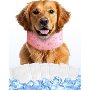 Hosiwei Dog Cooling Collar with Ice Packs - Adjustable Pet Cooling Bandana for Summer, Reusable & Freezable Neck Wrap Scarf for Dogs - Hot Weather Chill Out Accessory