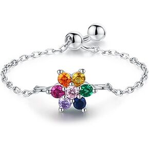 Stackable 925 Sterling Silver Link Chain Ring with Dangle Beaded Ball Adjustable Tassel Dangling Ring for Women Thin Sparkling Bling Finger Statement Line Ring Jewelry Graduation Gifts for Her in Kuwait