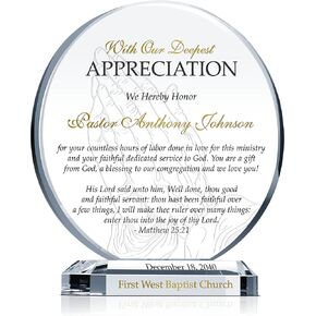 Crystal Central Custom Custom Pastor Plaque - التقاعد الشخصي وشكراً هدية للوزير أو رجال الدين أو زعيم الكنيسة أو الموظفين (XL - 10 ")
