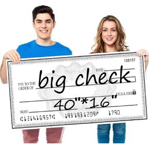 Extra-Large 40x16 Inch Roll-Up Fake Check - Dual-Sided Black and Blue Giant Check for Donations, Awards, Promotions (Reusable Tear-Proof Material)