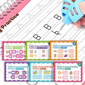 Timetome Magic Groove Practice Copybook, Grooved Handwriting Practice for Kids, Reusable Grooved Handwriting Workbooks Ages 3-8 for Preschool (6books