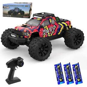 1/14 Brushless Fast RC Cars for Adults Max 80 mph, RC Trucks 4WD Offroad Waterproof with 3S Battery, 4X4 High Speed All Terrain RC Truggy, 3 Battery(RED)
