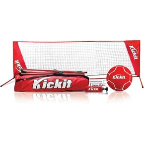 Kickit Soccer Tennis Game Set Where Soccer Meets Tennis | Portable 12' Wide x 3' High | Net & Unique Soccer Tennis Ball | Play Outdoors, Indoors, Backyard Beach (Red, 12'W X 3'H)