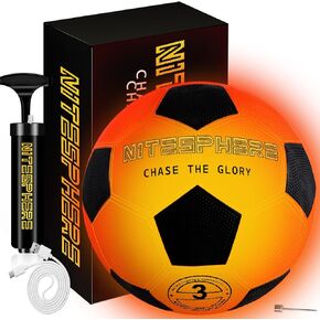 Light Up Soccer Ball: Glow in The Dark Ball with LED - Size 5 - Durable & Rechargeable for Outdoor Sports, Birthday Gifts for Boys 8-12 - Fun Nighttime Activity Cool Stuff Kids Age 13 14 15