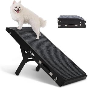 Wooden Dog Ramp for Couch High Bed, Non Slip Pet Ramps for Small Dogs and Cat with 5 Adjustable Height from 10.6'' to 22'', Portable 36.3'' Long Foldable Ramp for Dogs to Get on Bed Car, Black