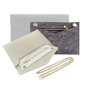 Uptown Clutch Conversion Kit with Gold Chain Wristlet Insert Wallet on Chain WOC Uptown Pouch Insert (Beige)