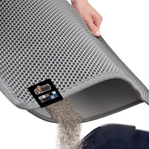 GORILLA GRIP Honeycomb Cat Litter Mat, Two Layer Trapping Waste Mats, Soft On Paws, Indoor Box Supplies and Essentials, Feeding Trap, Water Resistant on Floors, Slate Gray