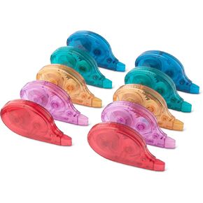 Amazon Basics White-Out Correction Tape with Dispenser, 10-Pack, Fast, Clean and Easy to Use Tear-Resistant Tape Office or School Supplies, Green, Orange, Purple, Red, Blue