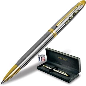 Customized Fountain pens with name (MADE IN USA), stainless steel, gold, black and gold, luxury engraved pens personalized for men and for women. (Fountain Black-Gold)