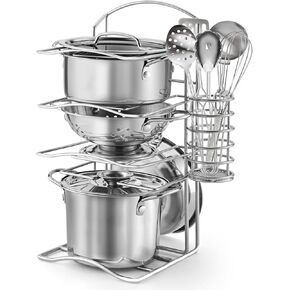 12Pcs Large Size Kids Pots and Pans Playset, Pretend Play Mud Kitchen Set Toy Stainless Steel Pots and Pans Cooking Toys Accessories for Kids Toddler Age 3 Years Old