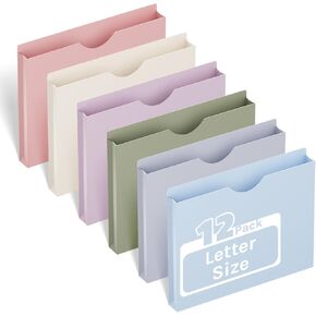 Ansook Plastic 2 Inch Manila File Jackets,Letter Size,Expanding File Jacket, Lightweight,Reinforced Straight Cut Tab,Heavy Duty 2 Inch Expansion Pocket,Poly File Jacket,12 Pack,Morandi Assorted Color