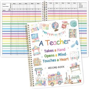 Teacher Record Book Grade Attendance Book Gradebook for Teachers Logs and Student Checklists Pastel Spiral-Bound Teacher Supplies for Classroom 8.5X11 inch