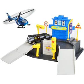 Interactive Police Station Playset for Kids - Detailed 2-Level Garage with Police Car and Helicopter - Educational Toy for Ages 3+, Large, Blue, 660-S100