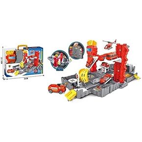 Portable Suitcase Fire Control Center Parking Lot Toys Simulate Fire, Playset with Garage Car Wash, Lift and More to Kids Age 3 4 5 Years.