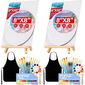 Date Night Painting Kit ، 62 PCS Detail Paint Brushes Canvas With Wood Easel 12 Color