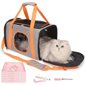 Soft Sided Cat Carrier Airline Approved, Collapsible & Expandable for Medium or Large Cats Up to 21 lbs, Top-Loading TSA Pet Bag with Mesh Windows for Car and Plane Trips