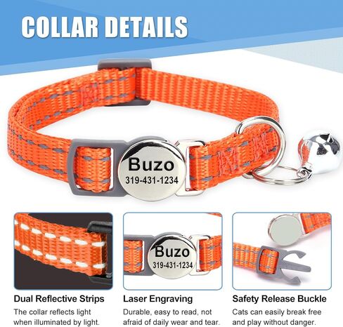 Personalized Engraved Cat Collar|Breakaway Safety Round Buckle|Reflective Adjustable Collar with ID Name Tag & Bell for Kittens & Puppies Cats,Red (7.5'' - 12'') in Saudi Arabia
