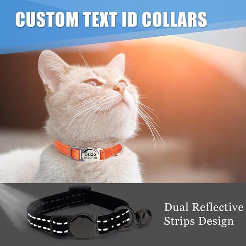 Personalized Engraved Cat Collar|Breakaway Safety Round Buckle|Reflective Adjustable Collar with ID Name Tag & Bell for Kittens & Puppies Cats,Red (7.5'' - 12'') in Saudi Arabia