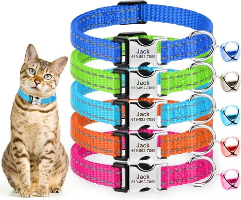 Personalized Engraved Cat Collar|Breakaway Safety Round Buckle|Reflective Adjustable Collar with ID Name Tag & Bell for Kittens & Puppies Cats,Red (7.5'' - 12'') in Saudi Arabia