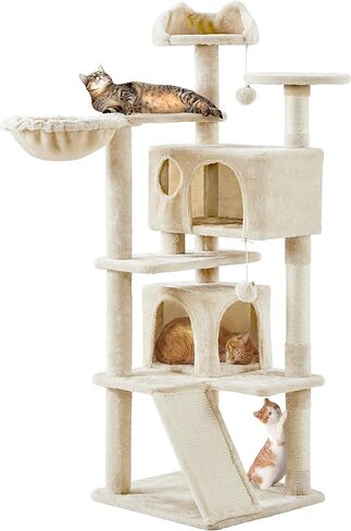 Topeakmart 57 inches Multi-Level Cat Tree Cat Condo with Scratching Posts Kittens Activity Tower Pet Play House Furniture in Kuwait