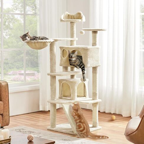 Topeakmart 57 inches Multi-Level Cat Tree Cat Condo with Scratching Posts Kittens Activity Tower Pet Play House Furniture in Kuwait