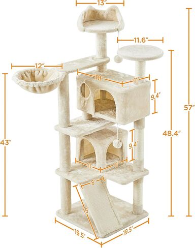 Topeakmart 57 inches Multi-Level Cat Tree Cat Condo with Scratching Posts Kittens Activity Tower Pet Play House Furniture in Kuwait