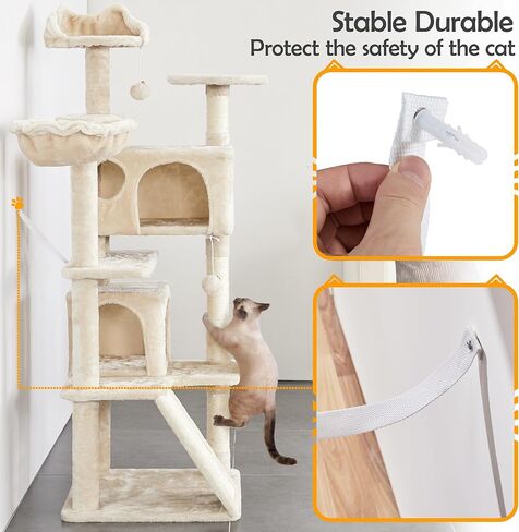 Topeakmart 57 inches Multi-Level Cat Tree Cat Condo with Scratching Posts Kittens Activity Tower Pet Play House Furniture in Kuwait