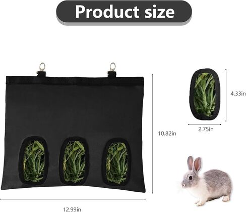 2Pcs Rabbit Hay Feeder Bag, Bunny Guinea Pig Hay Feeder Holder Bag for Rabbits, Hanging Hay Package with Back Hooks, Dispensers Small Animal Food Storage Supplies for Rabbits Bunny(Black, 3 Windows) in Saudi Arabia