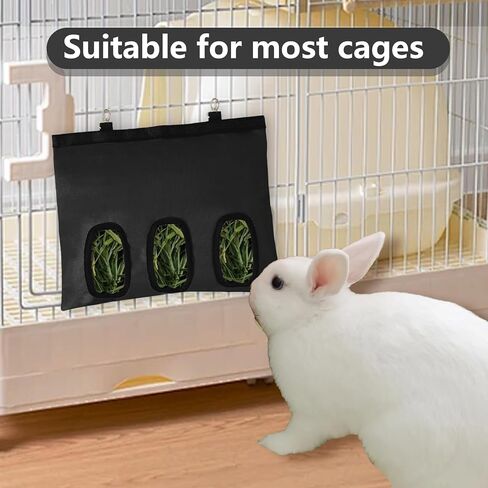 2Pcs Rabbit Hay Feeder Bag, Bunny Guinea Pig Hay Feeder Holder Bag for Rabbits, Hanging Hay Package with Back Hooks, Dispensers Small Animal Food Storage Supplies for Rabbits Bunny(Black, 3 Windows) in Saudi Arabia
